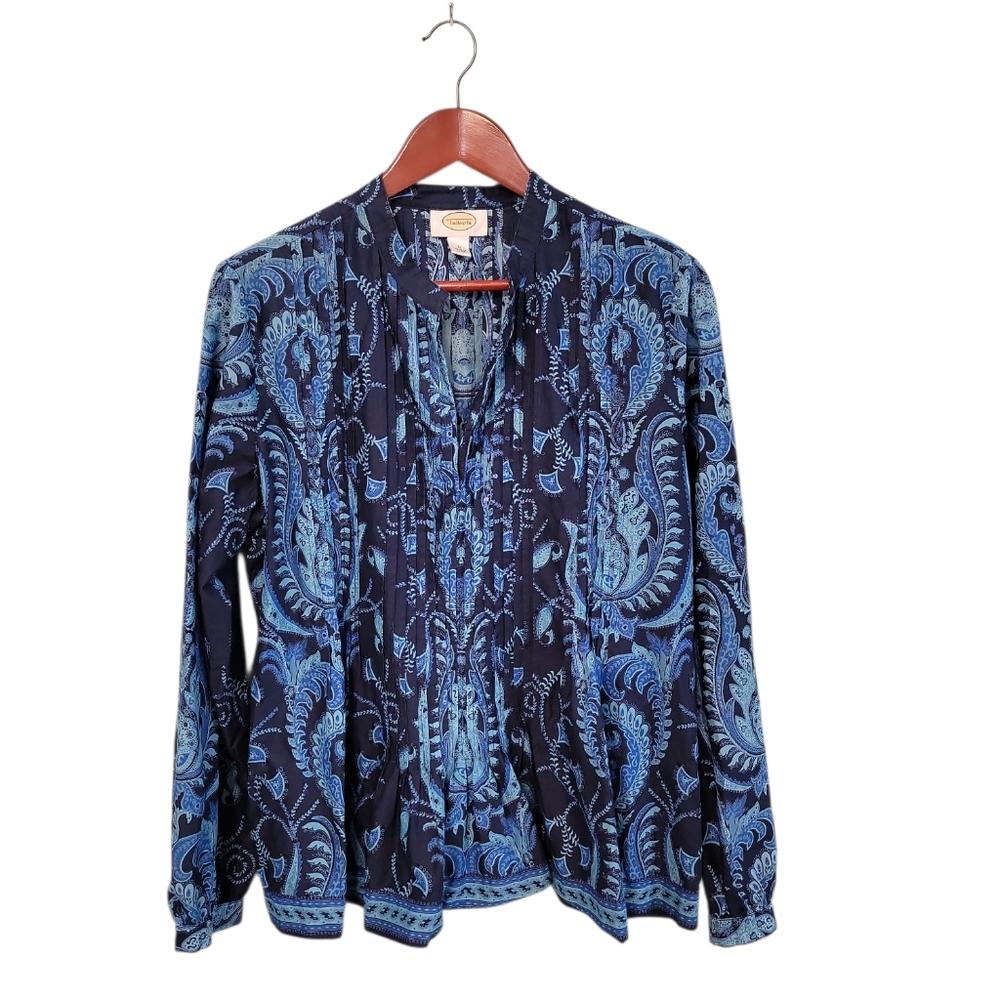 Vintage Talblots Womens Size Large Sequin V Neck Pleated Office Siren Career Top